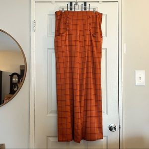 Black + Orange Plaid Wide-Leg Pants
